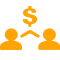 icon illustration of a dollar sign between two people